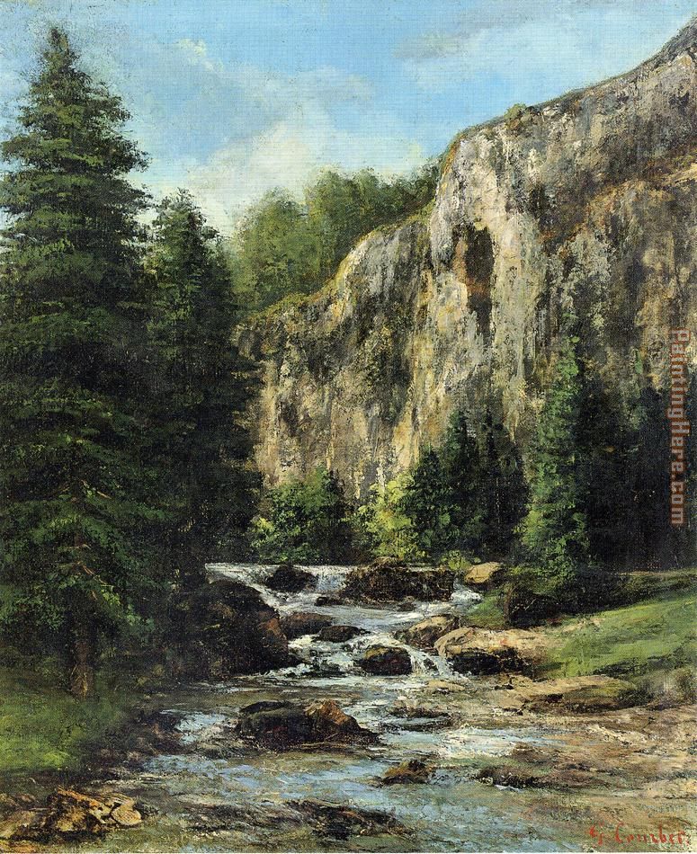 Study for 'Landscape with Waterfall painting - Gustave Courbet Study for 'Landscape with Waterfall art painting
